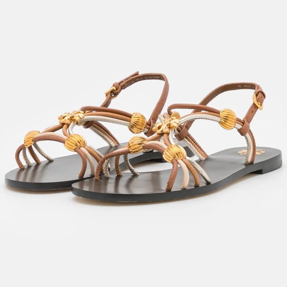 Tory Burch $328 NIB CAPRI MULTI STRAP SANDAL MOCHA / TOASTED BARK / GOLD Brown - Picture 3 of 11